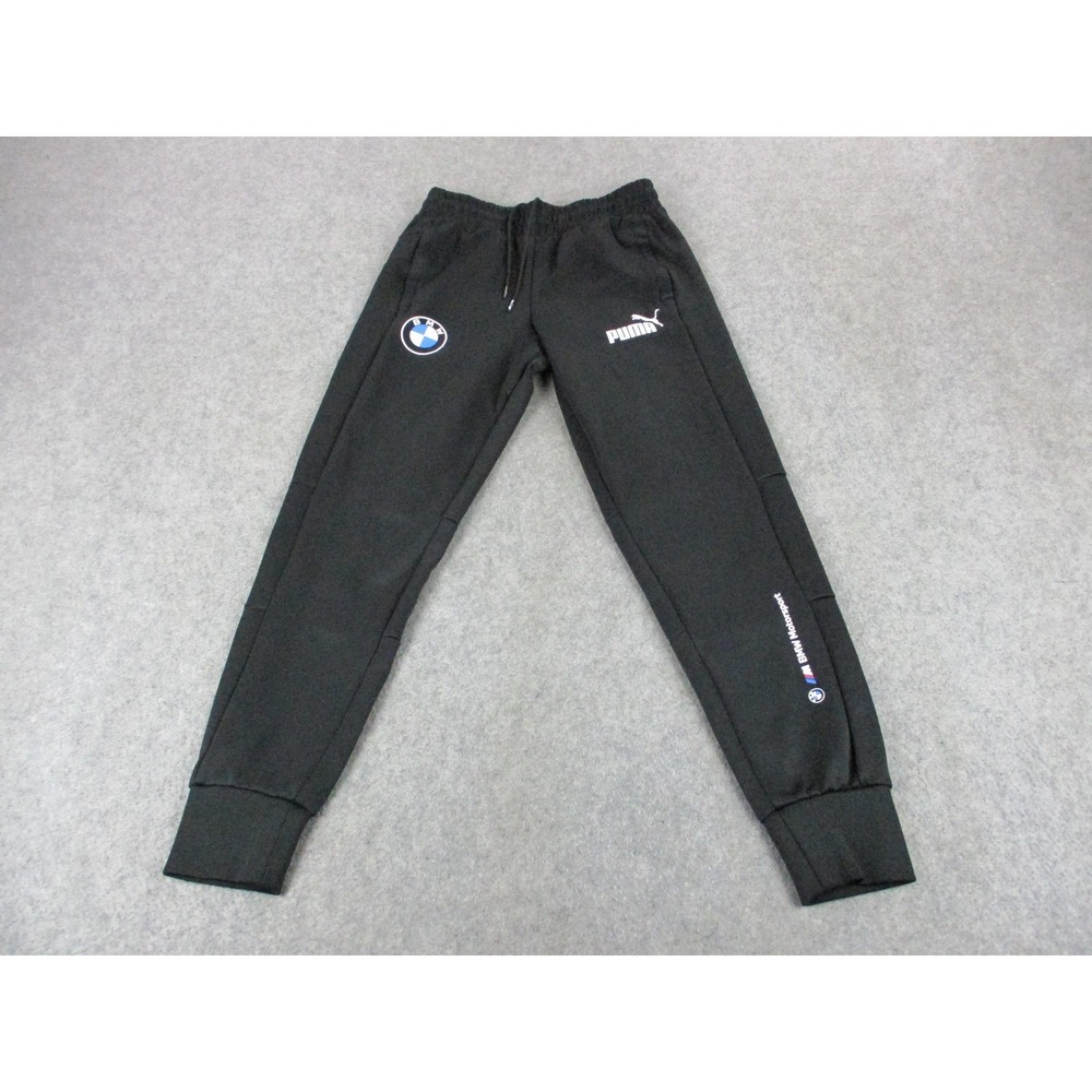 BMW Pants Mens Small Black Puma Motorsport Jogger Fleece Sweatpants Racing